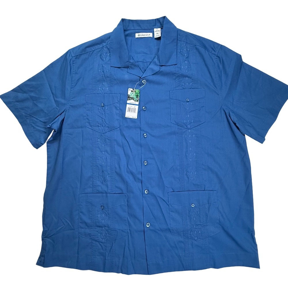Cubavera Mens XL Delft Blue Short Sleeve Guayabera Embroidered Shirt‎ CUWS8060DS